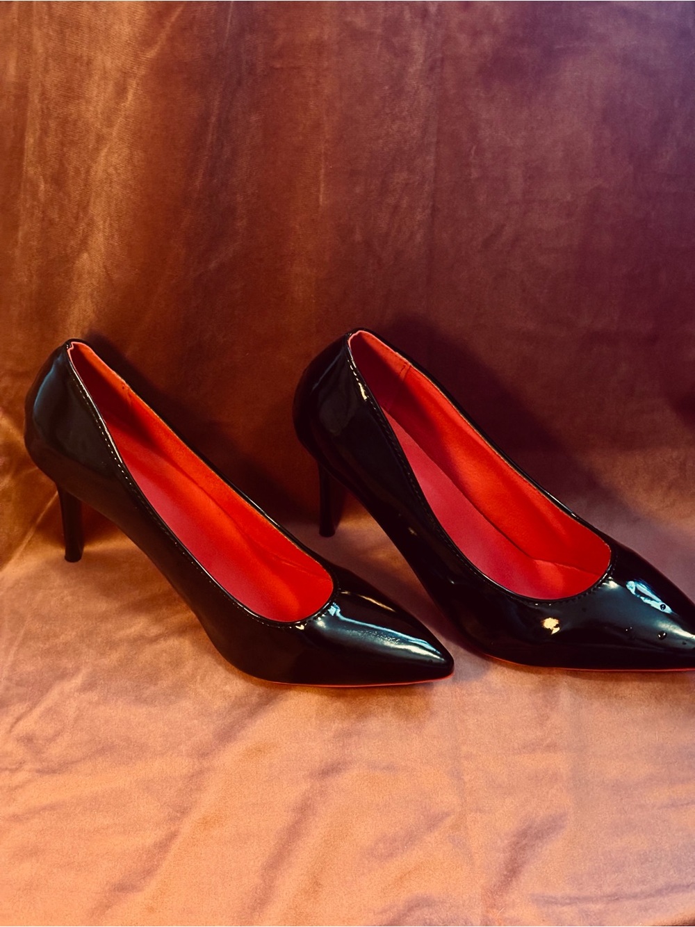 Black Patent Pointed-Toe Pumps with Red Lining - Women's Heels
